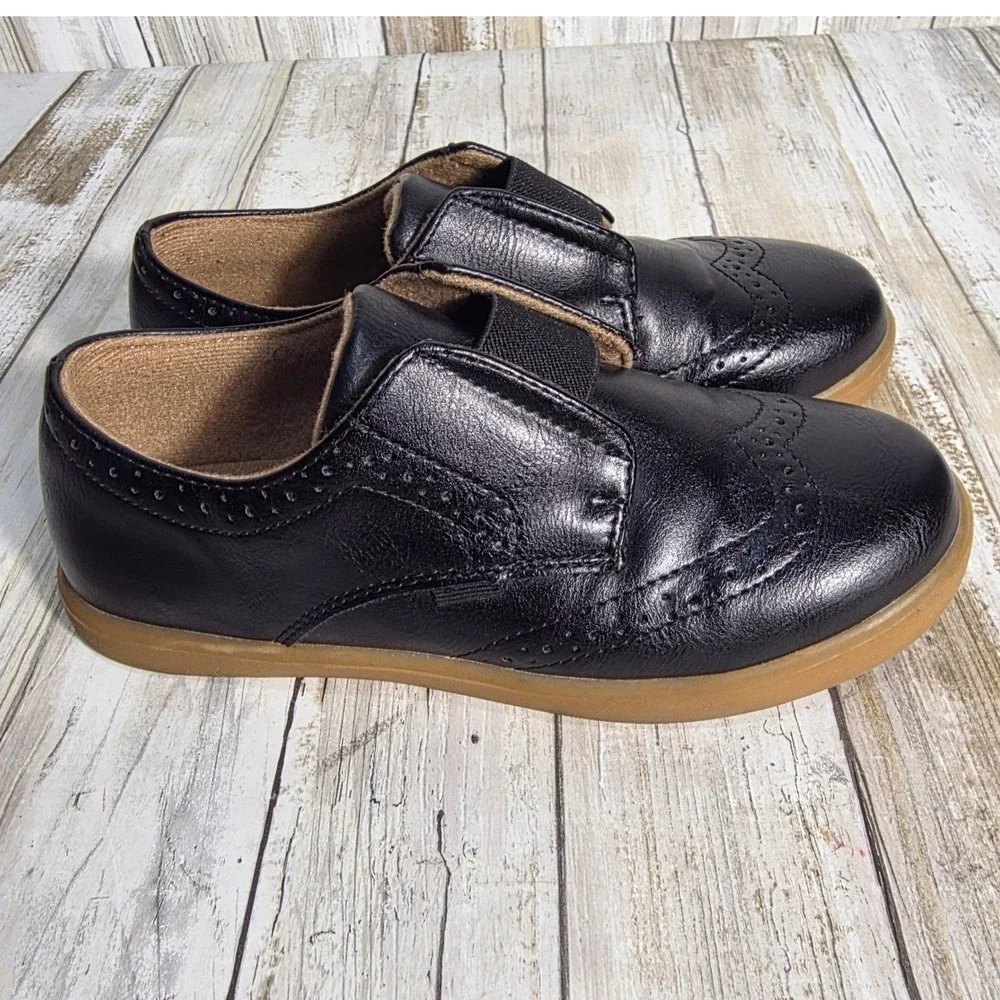 Sonoma Kids Black Slip On Wingtip Brogue Dress Shoes Memory Foam Gum Sole size13